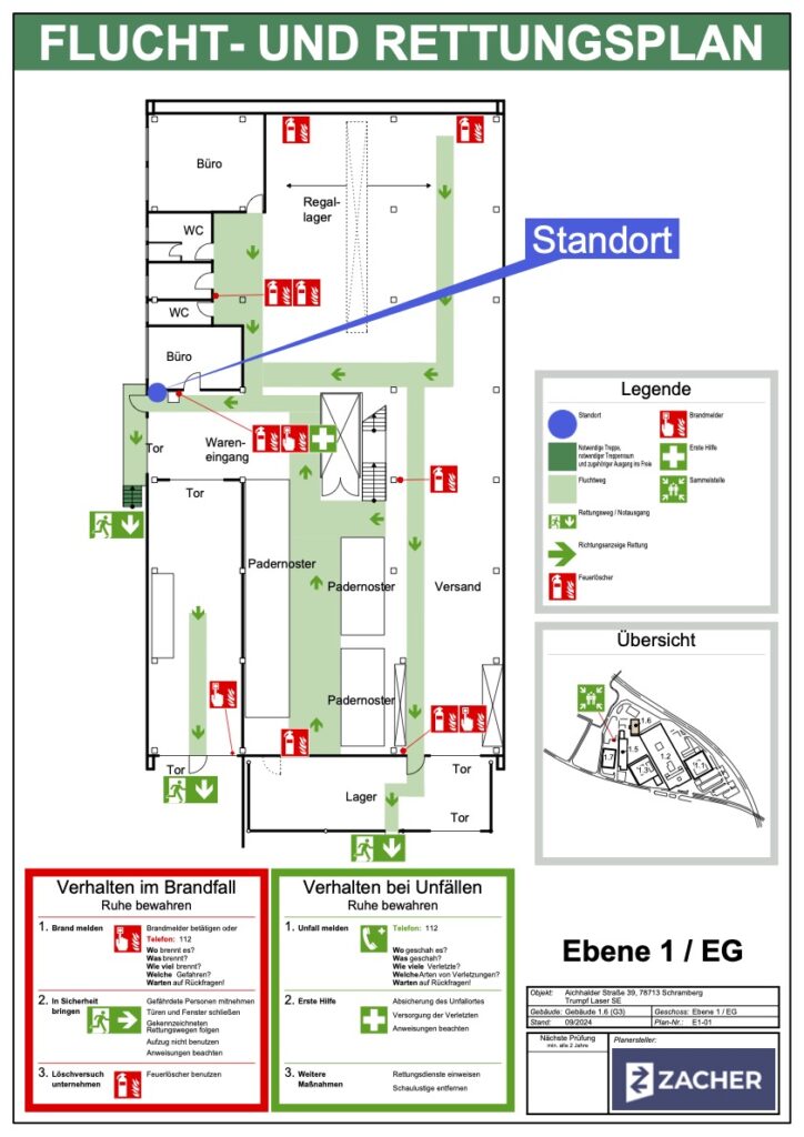 Brandschutzordnung in öffentlich zugänglichem Flur